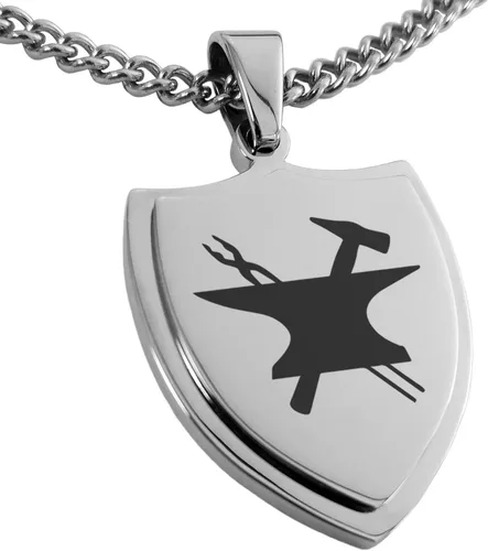 Vista 7 de Collar con colgante de escudo de dioses griegos de acero inoxidable