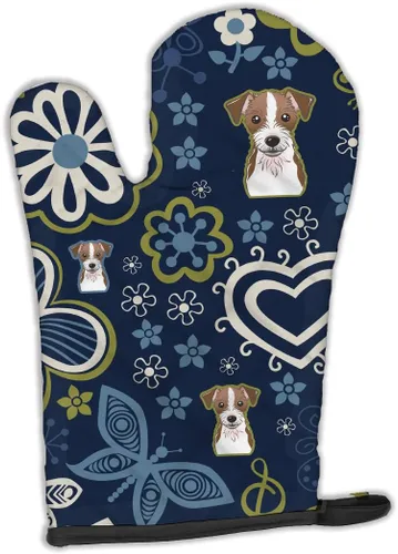 Vista 211 de Caroline's Treasures BB5095OVMT - Manopla de horno con diseño de flores azules afganas, resistente al calor, grueso para sartenes calientes y horno