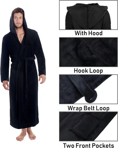 Vista 4 de Verabella Bata larga de forro polar de felpa con capucha para mujer y hombre, bata de baño de color sólido