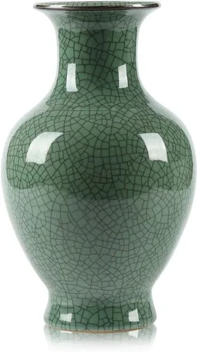 Vista 8 de 11.2 Pulgadas Jarrón Chino de Cerámica Arte Hecho a Mano Antigüedad Grieta de Hielo Esmaltado Jarrones Chinos Grandes de Porcelana Verde Jarrón