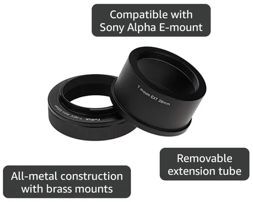 Vista 3 de Fotodiox Adaptador de lente Astro Edition - Compatible con telescopios de montaje en tornillo T-Mount (T/T-2) para cámaras Sony Alpha E-Mount