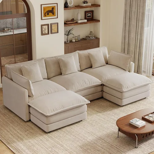 Vista 95 de 76.7" Cloud Couch for Living Room, Deep Seat Loveseat Sofa, Beige Breathable Chenille, 2-Seats Couch for Apartment Small Spaces, Pocket Spring