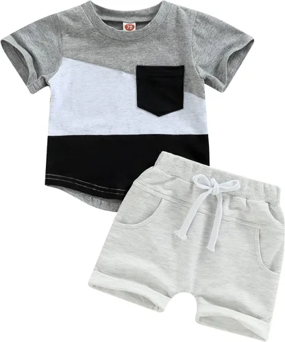 Vista 23 de Conjunto de ropa de verano para niños pequeños, 2 piezas, camiseta de manga corta con cintura elástica