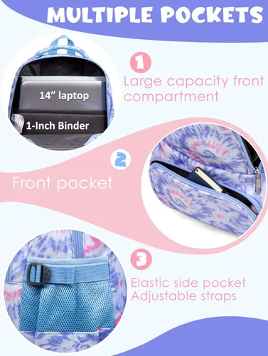 Vista 5 de BLUEFAIRY Mochilas infantiles para niñas y niños, regalos de regreso a la escuela para niños, primaria, primaria, escuela secundaria, Violeta claro