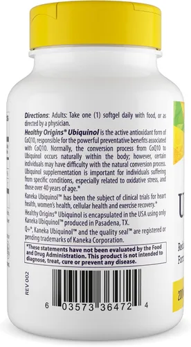 Vista 3 de Healthy Origins Ubiquinol (forma activa de CoQ10), 200 mg - Suplementos de ubiquinol para la salud del corazón y apoyo antioxidante - Suplemento sin