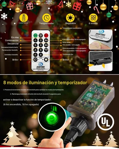 Vista 4 de KNONEW Guirnalda de luces de Navidad para exteriores de 400 pies, 1200 luces LED para exteriores, impermeable, 8 modos, tiempos de memoria