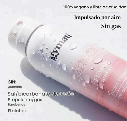 Vista 4 de Gymati Desodorante natural en espray corporal, sin aluminio, mezcla a base de plantas con aloe y zinc, protección contra olores de larga duración