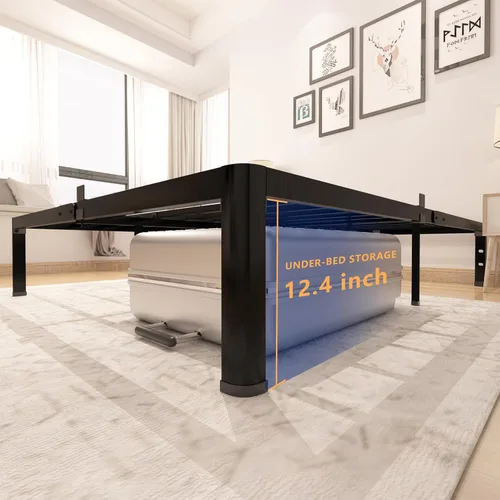 Vista 2 de yookare Armazón de cama de plataforma de metal Twin de 14 pulgadas con esquinas redondas y retenedores de colchón, soporte de listones de acero