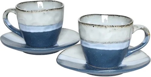 Vista 9 de Bosmarlin Juego de 2 tazas de café de gres con platillo para café con leche, capuchino, té, onzas, lavavajillas y microondas (negro, 2)