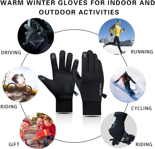Vista 5 de FINADO 2 pares de guantes de invierno para hombres y mujeres, guantes térmicos para clima frío, resistentes al agua, resistentes al viento, guantes