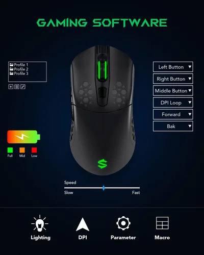 Vista 5 de Black Shark Mouse inalámbrico para juegos, mouse de computadora con cable de doble modo con 10000 DPI, panal reemplazablecarcasa sólida, 6 botones