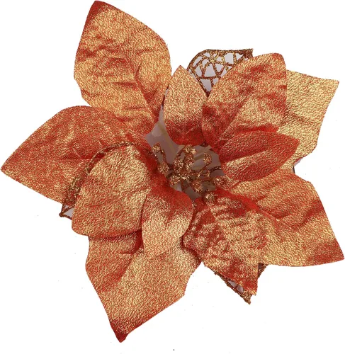 Vista 5 de YYCRAFT 12 flores artificiales de seda brillante con purpurina para decoración de árbol de Navidad (plata, 8 pulgadas)