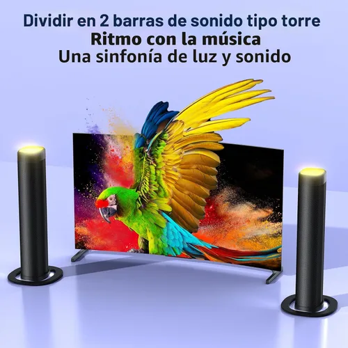 Vista 3 de Barra de sonido para Smart TV, barra de sonido de 100 W con 3 luces RGB dinámicas, Bluetooth 5.3, conexión ARC/Opt/AUX, volumen dinámico 3 modos