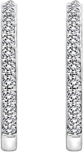 Vista 2 de Tienda Collection Platinum or Gold Plated Sterling Silver Inside-Out Hoop Earrings made with Infinite Elements Zirconia
