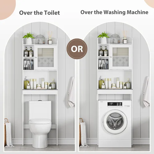 Vista 5 de SUPER DEAL - Mueble de baño de madera con estantes ajustables, uso sobre el inodoro Blanco