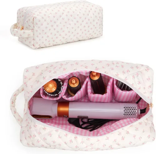 Vista 9 de Bolsa de viaje para herramientas para el cabello, compatible con Dyson Airwrap acolchada con estampado de leopardo, estuche de viaje para Shark
