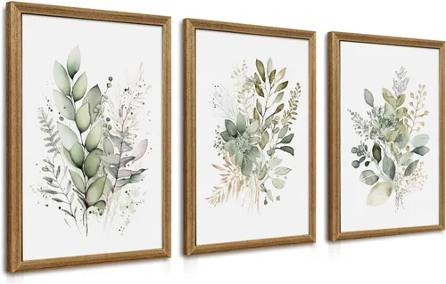 Vista 14 de WRFON Lienzo botánico y de flores, arte enmarcado de pared de paisaje de montaña, juego de 3, impresión en lienzo de prado de flores silvestres