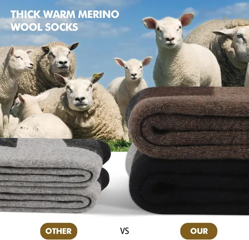 Vista 2 de Calcetines de lana merino para hombre, 6 pares de calcetines acolchados cálidos que absorben la humedad para exteriores, senderismo, trabajo