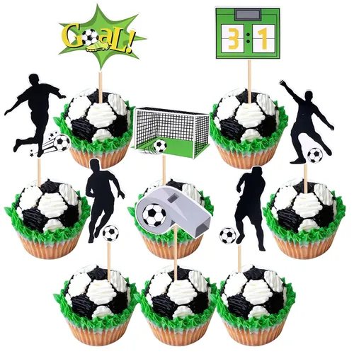 Vista 9 de 32 piezas de decoración de cupcakes de fútbol, juego de fútbol, selecciones de cupcakes, decoración de pasteles para temática de fútbol, baby
