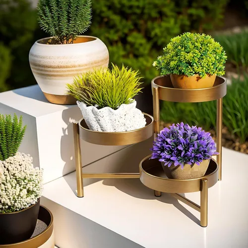 Vista 5 de Harvest Land - Soporte para plantas de 3 niveles para interiores, estante de flores de metal, soporte de mesa para jardín, balcón, sala de estar