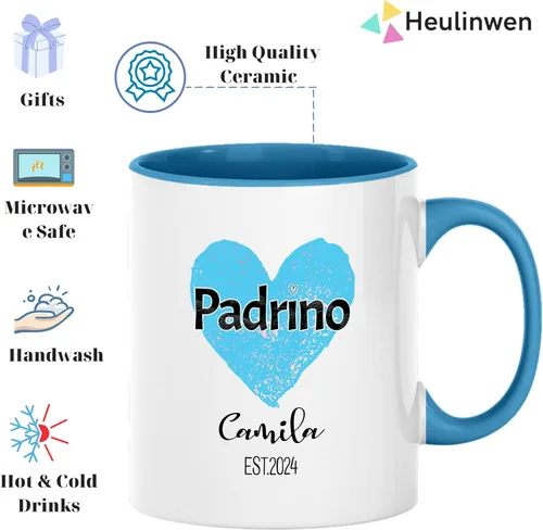 Vista 3 de Juego personalizado de Bautizo Recuerdos Juego De 2 Tazas 2024, Padrinos De Bautizo Propuesta Set 2 Tazas Café 11Oz, Para Niño, Niña, Propuesta