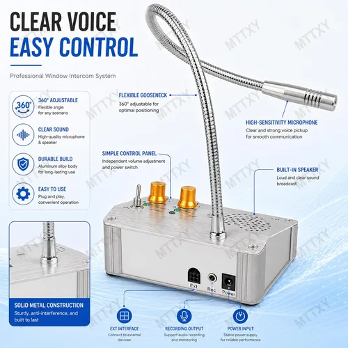Vista 6 de Sistema de intercomunicación de ventana, altavoz de ventana, control de volumen independiente, función de grabación para agencia de viajes, oficina