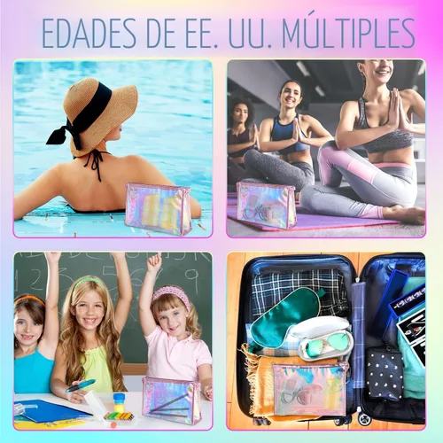 Vista 7 de BESARME Bolsas de Maquillaje Holograma para Mujeres, Bolsas de Aseo Transparentes con Cremallera Portátiles, Relleno en Masa
