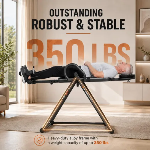Vista 6 de Inversion Table for Back Pain Relief, Decompression Back Stretcher Strength Training Inversion Equipment with Safe Belt, Comfortable Ankle