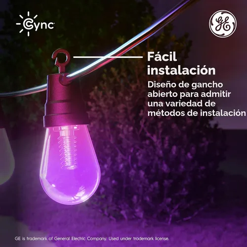 Vista 9 de GE Cync Luces inteligentes para café con efectos dinámicos, luces de cadena para patio que cambian de color, compatibles con Alexa y Google, 48 pies