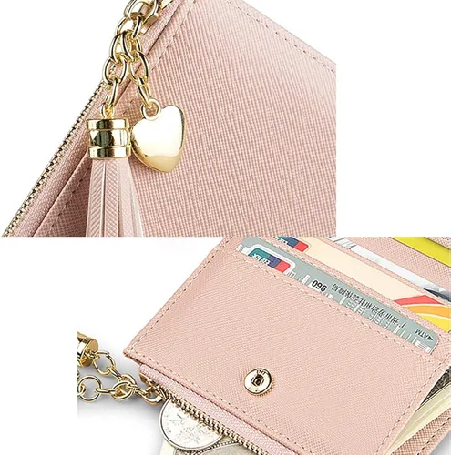 Vista 4 de Cartera pequeña para mujer con bolsillo para monedas plegable delgada y con cremallera