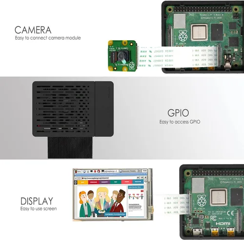 Vista 4 de [20W 5V 4A] Funda Raspberry Pi 4, con iUniker 20W 5V 4A USB C Raspberry Pi 4 Fuente de alimentación con interruptor Disipador de calor Ventilador