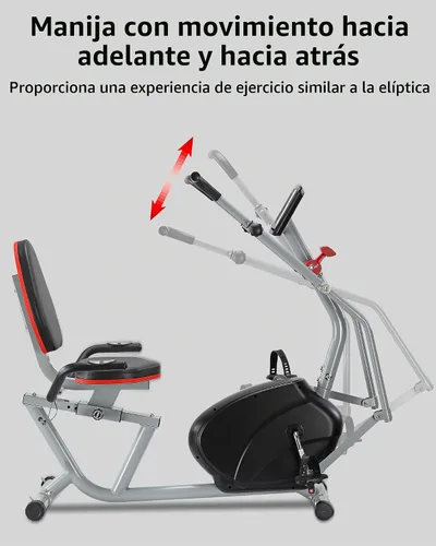 Vista 5 de ECHANFIT Recumbent Exercise Bike with Arm Exerciser for Home - Elliptical Recumbent Cross Trainer with Backlit Display, Pulse Sensor, 8-Level