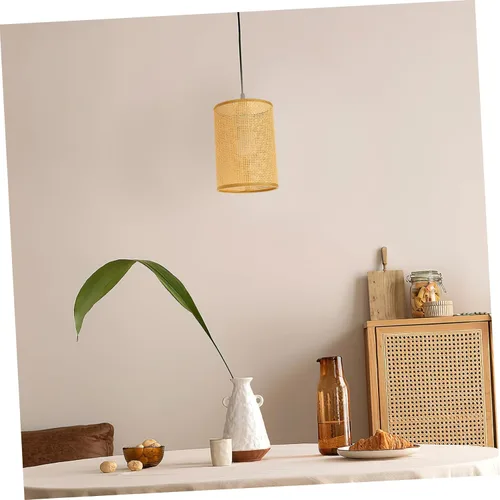 Vista 4 de Baluue Pantalla pequeña de ratán E27 de repuesto de pantalla de lámpara colgante bohemia, cubiertas de luz cilíndrica, pantalla tejida para lámparas