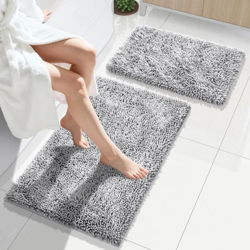 Vista 28 de Yimobra Juego de 2 alfombras de baño, alfombra de baño suave y absorbente y alfombra de inodoro en forma de U con respaldo antideslizante, alfombras