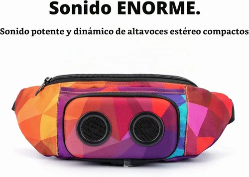 Vista 3 de La cangurera #1 con altavoces. Riñonera Bluetooth para fiestas/festivales/ravos/playa/barcos. Funciona con iPhone y Android. #1 (Retro)