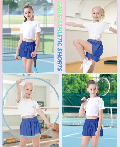 Vista 4 de QooNoo Girls Butterfly Shorts with Pocket Flowy Athletic Shorts High Waist Preppy Running Shorts for Kids Teen