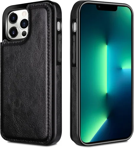 Vista 6 de HianDier Funda tipo cartera compatible con iPhone 13 Pro MAX 5G de 6.7 pulgadas, funda protectora delgada con ranuras para tarjeta de crédito, tapa