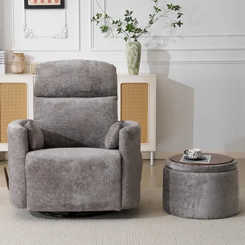 Vista 25 de Sillón reclinable eléctrico de gran tamaño con masaje y calor, sillón reclinable giratorio con reposacabezas ajustable, silla reclinable planeadora