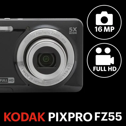 Vista 3 de KODAK PIXPRO FZ55-BK - Cámara digital de sensor CMOS de 16 MP con zoom óptico de 5X, gran angular de 28 mm, video Full HD de 1080P, pantalla LCD