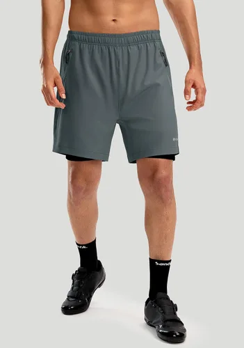 Vista 2 de Bikewa - Pantalones cortos de ciclismo de montaña para hombre, con acolchado 3D, ajuste holgado, con bolsillos con cremallera