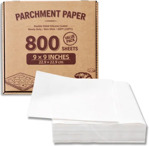 Vista 22 de Cuadrados pequeños de pergamino precortados a granel de 5 x 5, 3200 hojas, sin blanquear, antiadherentes, para envoltorios de dulces, papel de Marrón