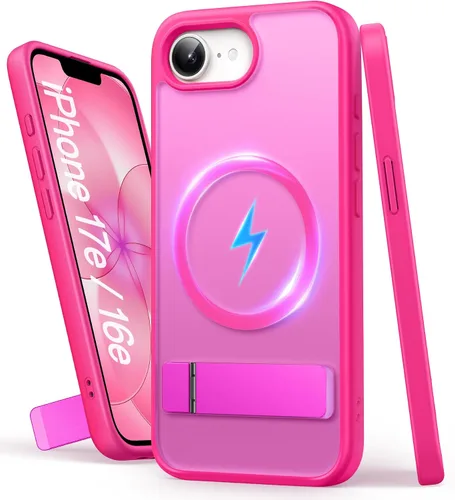 Vista 10 de Funda para iPhone 16e, Compatible con MagSafe y Soporte Integrado, Caída de Grado Militar, Mate Rugoso Resistente a Golpes Translúcido de Metal