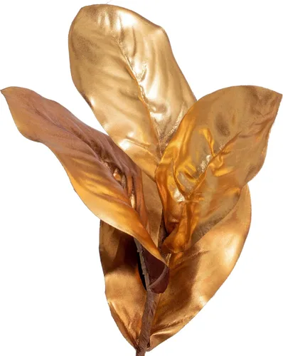 Vista 4 de Vickerman Guirnalda de hojas de magnolia dorada metálica de 72 pulgadas. Mide 72 x 7.5 pulgadas.