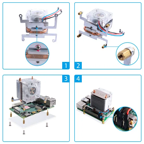 Vista 4 de GeeekPi Enfriador de torre ICE con ventilador de refrigeración RGB y disipador de calor para Raspberry Pi 4B/3B+/3B
