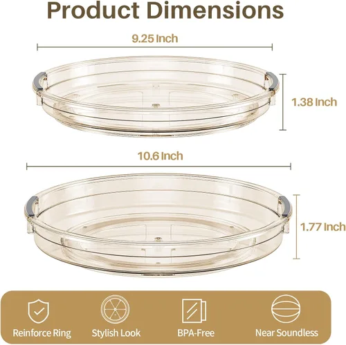 Vista 7 de LAMU Paquete de 2 organizadores giratorios Lazy Susan para gabinete, 10.6'' 9.25'' organizador de condimentos para refrigerador, despensa de cocina