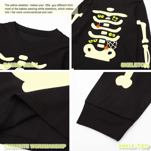 Vista 4 de JKJM Toddler Halloween Costumes Skeleton Pattern 2 Piece Outfits Cotton Clothes Sets for Kids 2-14T
