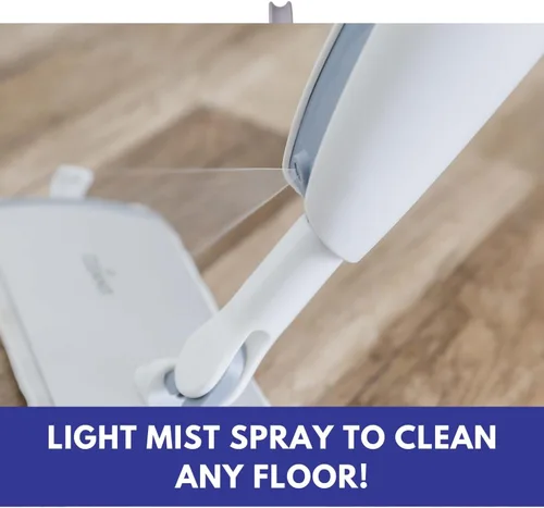Vista 8 de Don Aslett 's Spray Mop Plus+ para limpieza de suelos Cabezal giratorio de 360° Almohadilla de microfibra reutilizable Raspador de goma