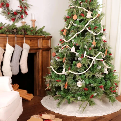 Vista 5 de Falda de árbol de Navidad de 48 pulgadas: falda de árbol de punto trenzado para árbol de 7.5 pies, falda de árbol blanco crema, faldas de árbol