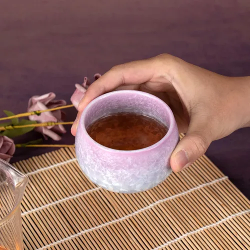 Vista 6 de KAMMAK Juego de 2 tazas de té pequeñas de porcelana de 6.7 onzas, tazas de té japonesas de cerámica para el hogar, fiesta, oficina, juego de té
