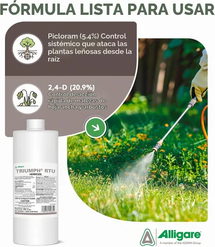 Vista 2 de ALLIGARE Triumph RTU herbicida herbicida mata tocones de árbol listo para usar con tinte azul, controla las plantas leñosas y evita que broten